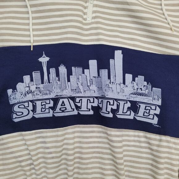 Vintage 90s Seattle Stripes Sweatshirt Large 22x26 Beige USA - Picture 10 of 15